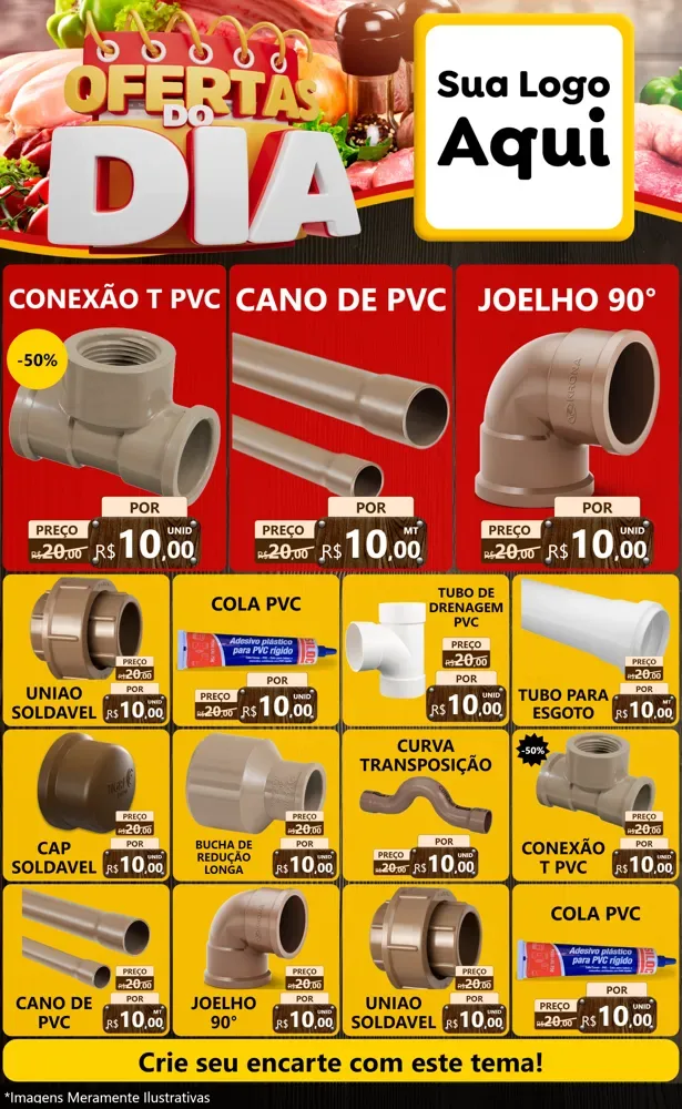 Modelo de Encarte para Encarte Grande com o tema Ofertas do Dia para Tubos e conexões