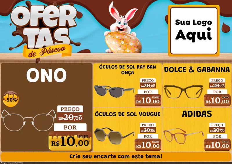 Modelo de Encarte para Encarte A4 Horizontal com o tema Ofertas de Páscoa para Óticas