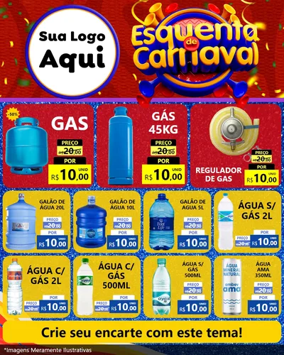 Modelo de Rede Social para Feed Instagram com o tema Esquenta de Carnaval para Água e gás