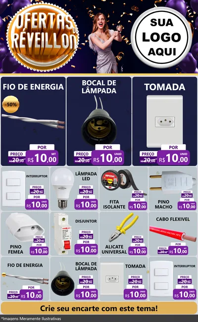 Modelo de Encarte para Encarte Grande com o tema Ofertas de Réveillon para Materiais Elétricos