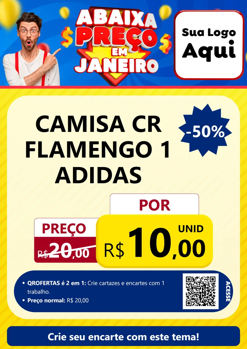 Modelo de Cartaz para Cartaz A4 Vertical com o tema Abaixa Preço em Janeiro para Roupas e acessórios
