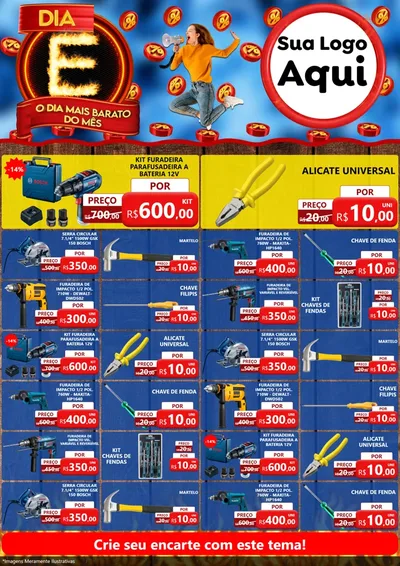 Modelo de Encarte para Encarte A4 Vertical com o tema Dia E - O Dia Mais Barato Do Mês para Maquinas e Ferramentas