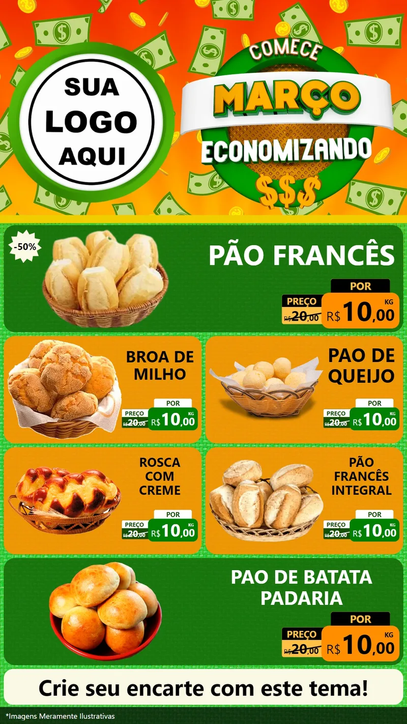 Modelo de TV para TV Vertical com o tema Comece Março Economizando para Padaria