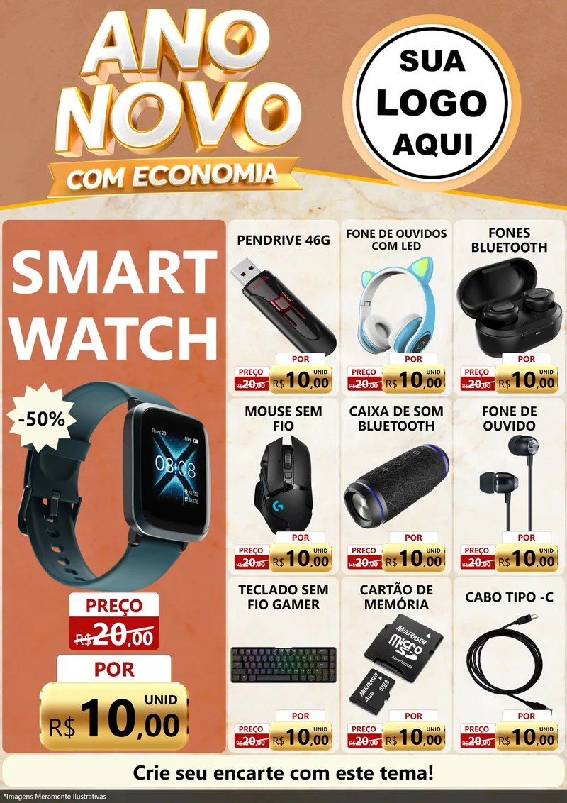 Modelo de Encarte para Encarte A4 Vertical com o tema Ano Novo Com Economia para Informática
