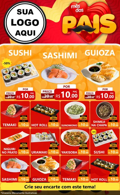 Modelo de Encarte para Encarte Grande com o tema Mês Dos Pais para Comida japonesa