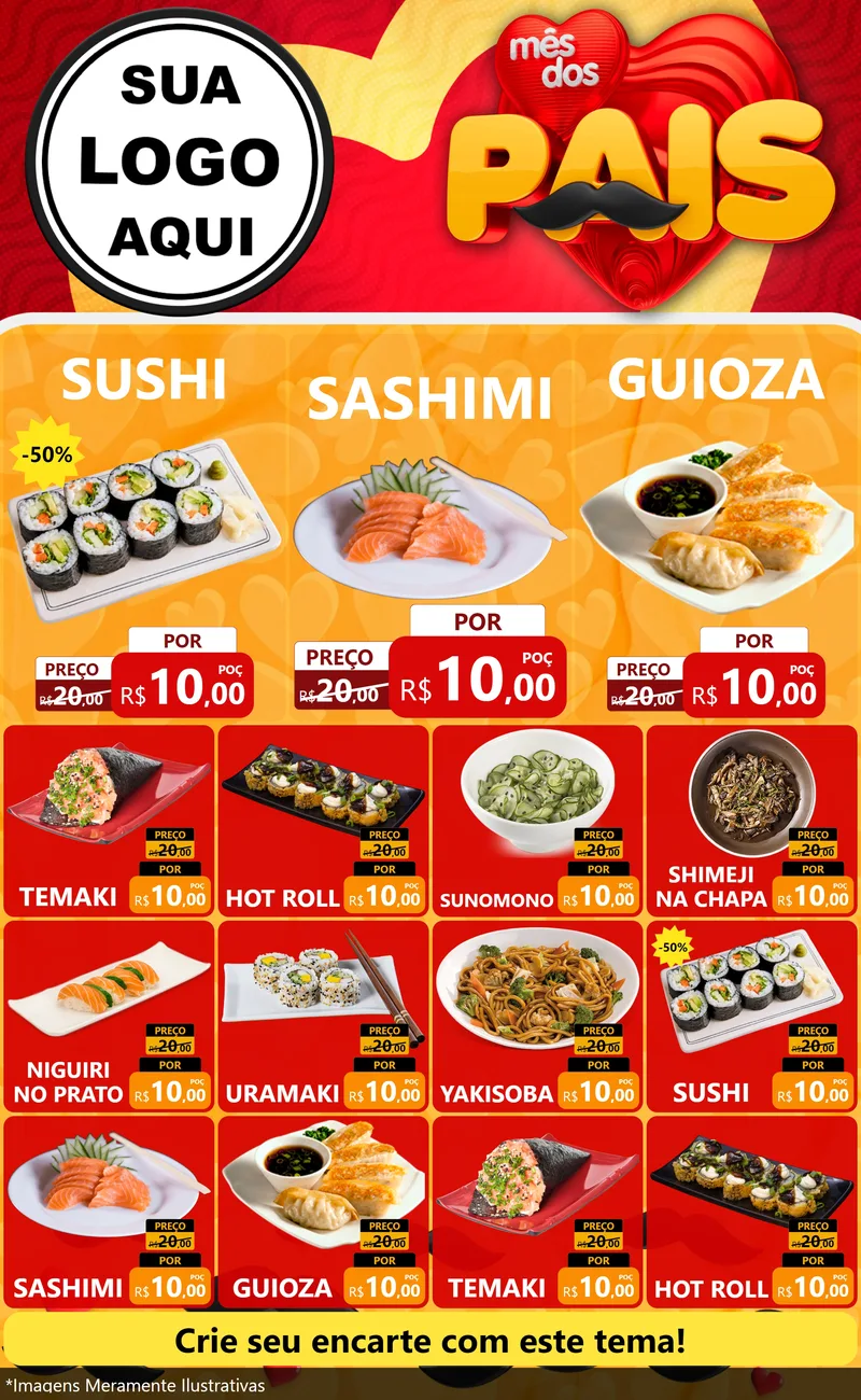 Modelo de Encarte para Encarte Grande com o tema Mês Dos Pais para Comida japonesa