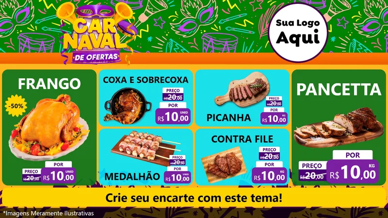 Modelo de TV para TV Horizontal com o tema Carnaval de Ofertas para Assados