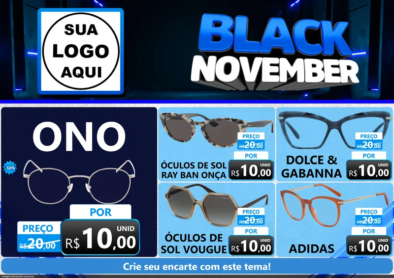 Modelo de Encarte para Encarte A4 Horizontal com o tema Black November para Óticas