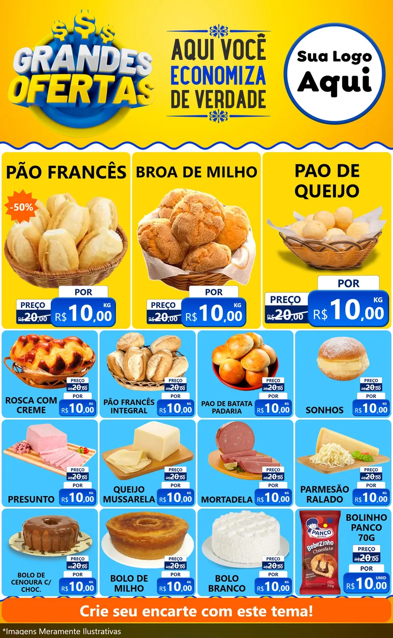 Modelo de Encarte para Encarte Grande com o tema Grandes Ofertas para Padaria