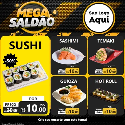 Modelo de Rede Social para Feed Facebook com o tema Mega Saldão para Comida japonesa