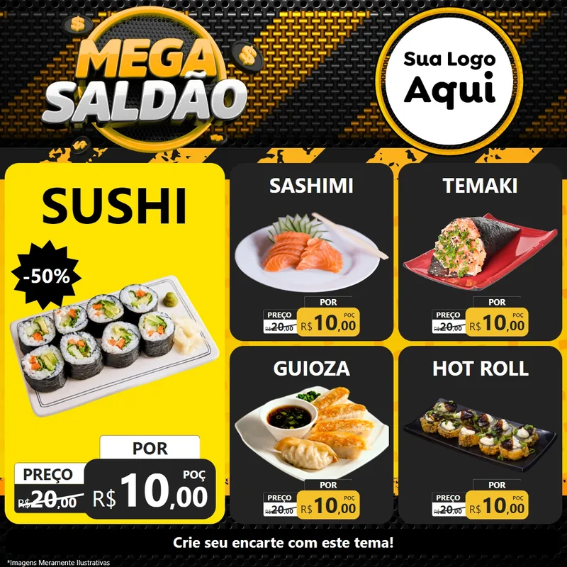 Modelo de Rede Social para Feed Facebook com o tema Mega Saldão para Comida japonesa