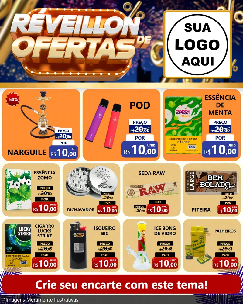 Modelo de Rede Social para Feed Instagram com o tema Réveillon de Ofertas para Tabacaria