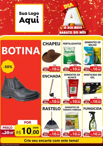 Modelo de Encarte para Encarte A4 Vertical com o tema Dia A o Dia Mais Barato do Mês para Agropecuária