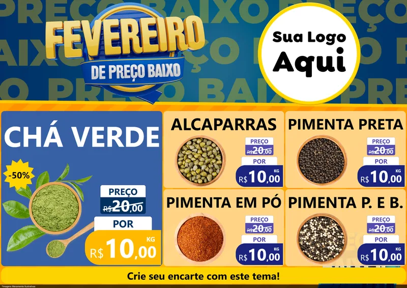 Modelo de Encarte para Encarte A4 Horizontal com o tema Fevereiro de Preço Baixo para Produtos Naturais