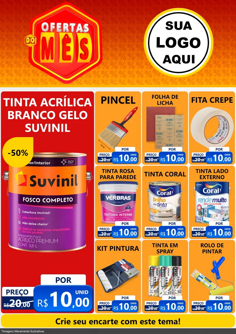 Modelo de Encarte para Encarte A4 Vertical com o tema Ofertas do Mês para Tintas e Ferramentas
