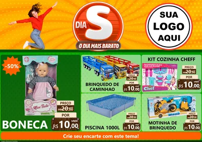 Modelo de Encarte para Encarte A4 Horizontal com o tema Dia S - O Dia Mais Barato para Brinquedos