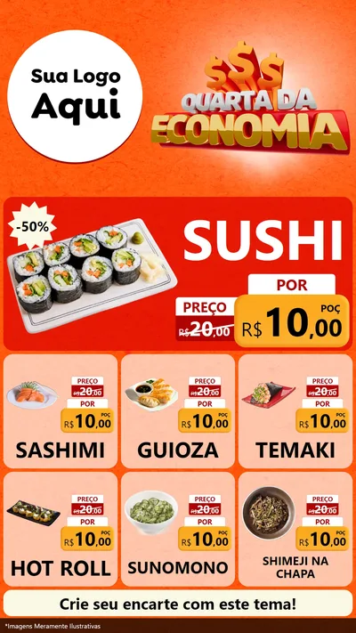 Modelo de Rede Social para Stories com o tema Quarta da Economia para Comida japonesa