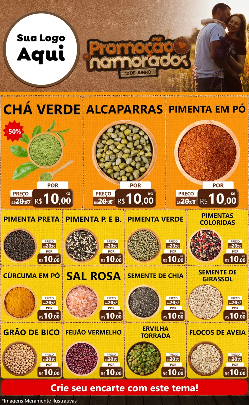 Modelo de Encarte para Encarte Grande com o tema Promoção Namorados para Produtos Naturais