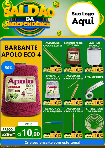 Modelo de Encarte para Encarte A4 Vertical com o tema Saldão da Indepêndencia para Armarinho e Aviamentos
