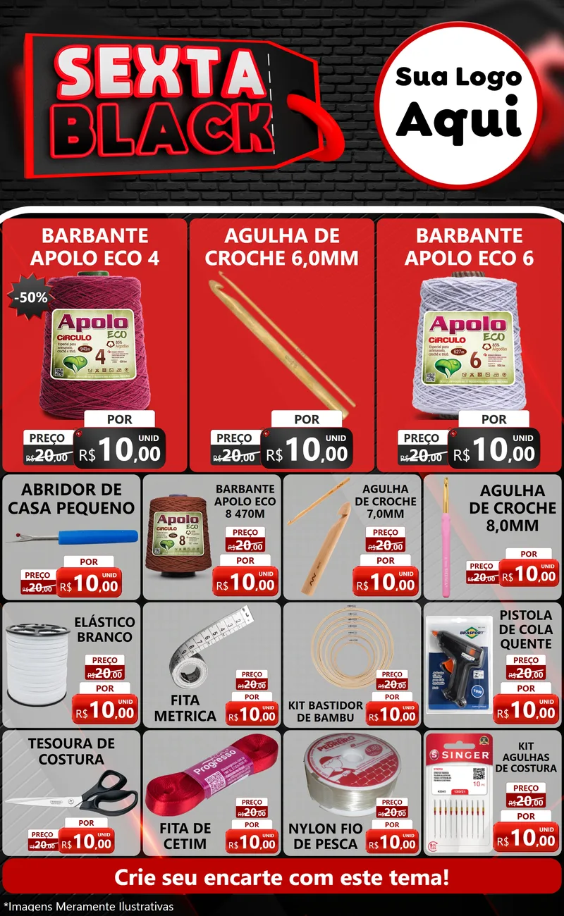 Modelo de Encarte para Encarte Grande com o tema Sexta Black para Armarinho e Aviamentos