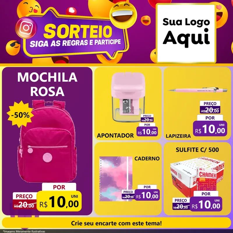 Modelo de Rede Social para Feed Facebook com o tema Sorteio para Papelaria