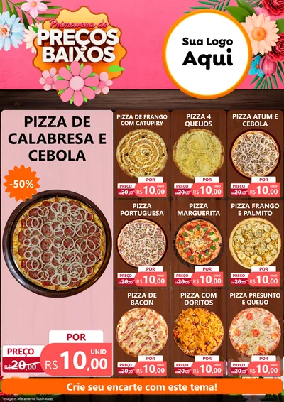 Modelo de Encarte para Encarte A4 Vertical com o tema Primavera de Preços Baixos para Pizzaria