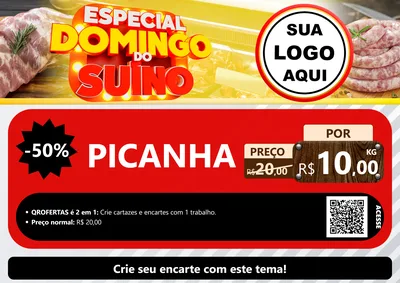 Modelo de Cartaz para Cartaz A4 Horizontal com o tema Especial Domingo do Suíno para Açougue