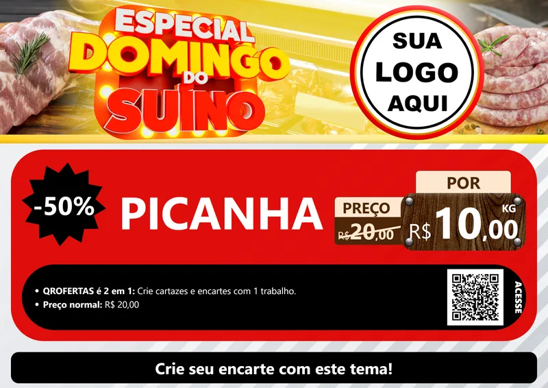 Modelo de Cartaz para Cartaz A4 Horizontal com o tema Especial Domingo do Suíno para Açougue