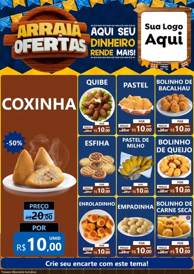 Modelo de Encarte para Encarte A4 Vertical com o tema Arraiá de Ofertas - Junina para Salgadaria