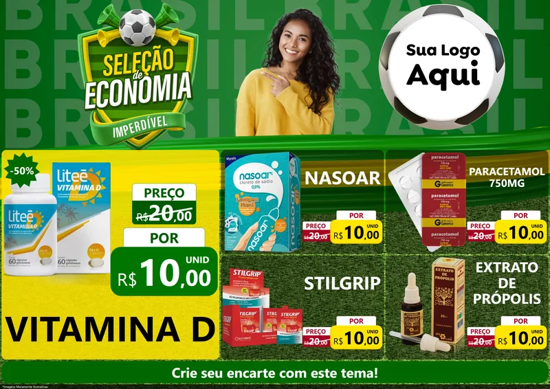 Modelo de Encarte para Encarte A4 Horizontal com o tema Seleção de Economia - Copa para Farmácia