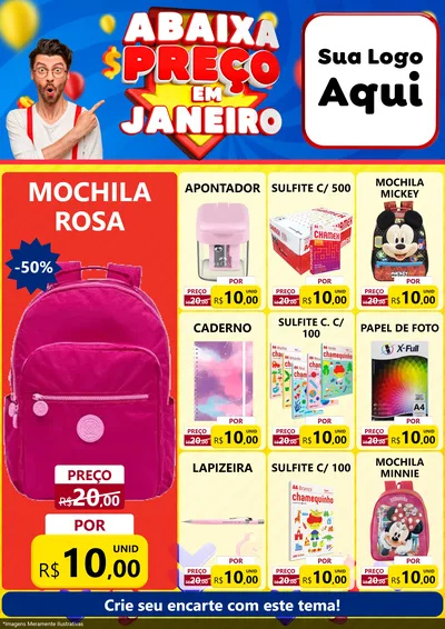 Modelo de Encarte para Encarte A4 Vertical com o tema Abaixa Preço em Janeiro para Papelaria