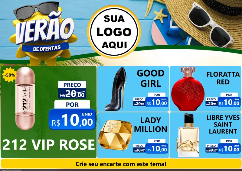 Modelo de Encarte para Encarte A4 Horizontal com o tema Verão de Ofertas para Perfumes