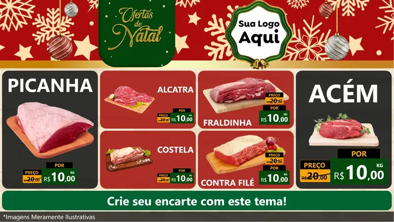 Modelo de TV para TV Horizontal com o tema Natal de Ofertas para Açougue