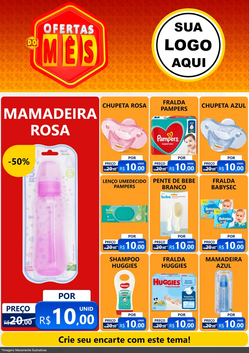 Modelo de Encarte para Encarte A4 Vertical com o tema Ofertas do Mês para Bebês