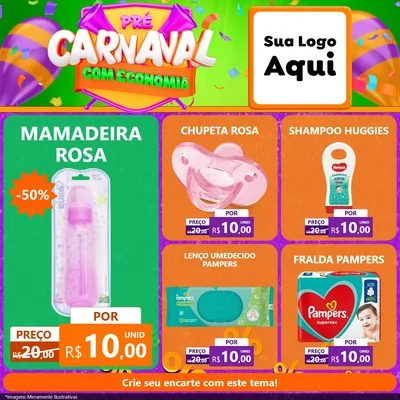 Modelo de Rede Social para Feed Facebook com o tema Pré-Carnaval Com Economia para Bebês