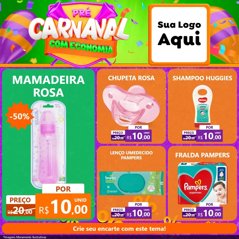 Modelo de Rede Social para Feed Facebook com o tema Pré-Carnaval Com Economia para Bebês