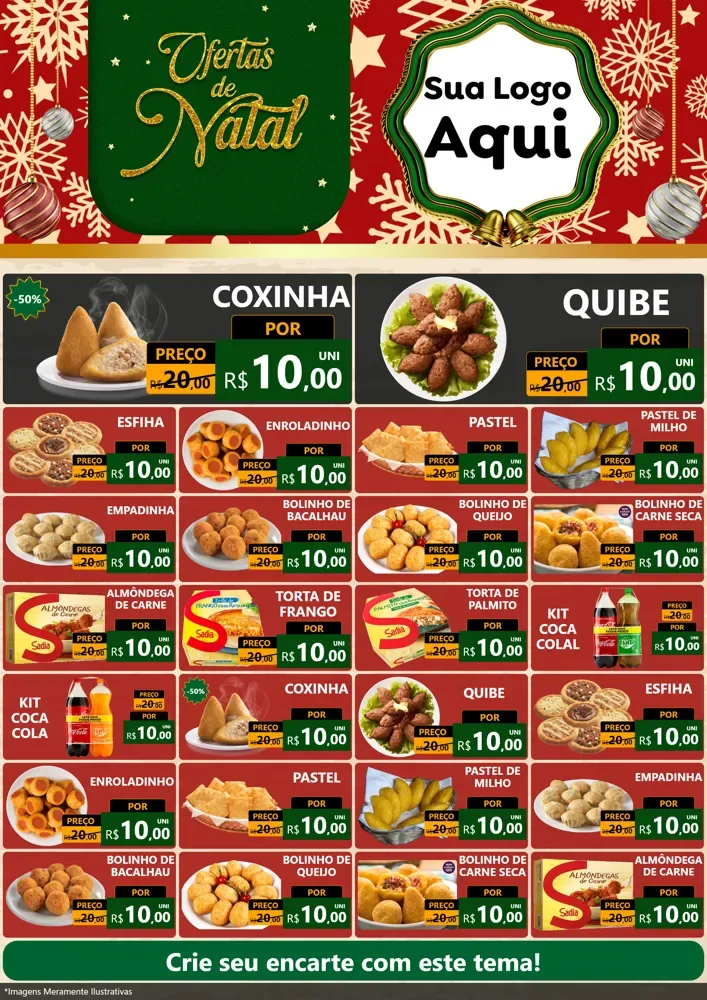 Modelo de Encarte para Encarte A4 Vertical com o tema Natal de Ofertas para Salgadaria