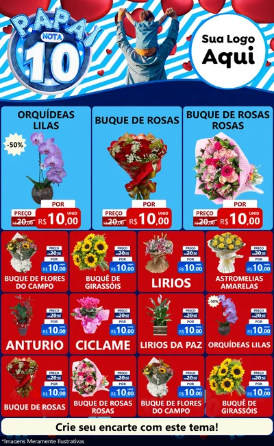 Modelo de Encarte para Encarte Grande com o tema Papai Nota 10 para Floricultura e jardim