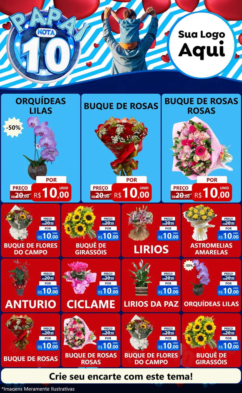 Modelo de Encarte para Encarte Grande com o tema Papai Nota 10 para Floricultura e jardim