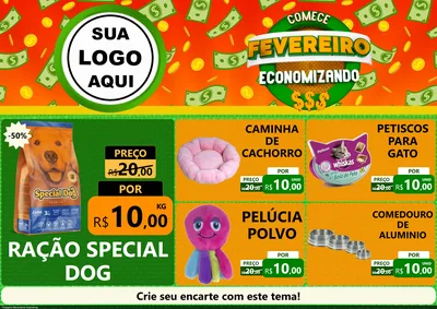 Modelo de Encarte para Encarte A4 Horizontal com o tema Comece Fevereiro Economizando para Pet Shop