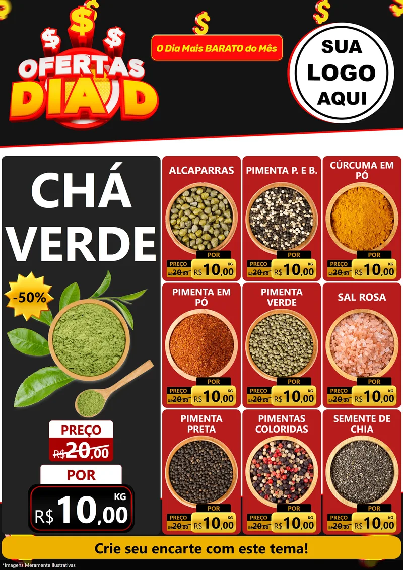 Modelo de Encarte para Encarte A4 Vertical com o tema Ofertas Dia D para Produtos Naturais