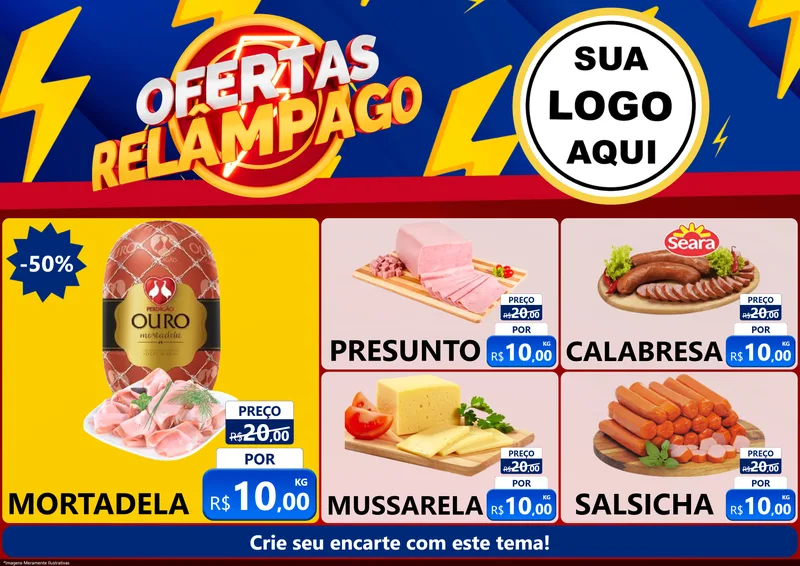 Modelo de Encarte para Encarte A4 Horizontal com o tema Ofertas Relâmpago para Frios e Laticínios