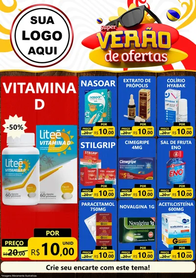 Modelo de Encarte para Encarte A4 Vertical com o tema Super Verão de Ofertas para Farmácia