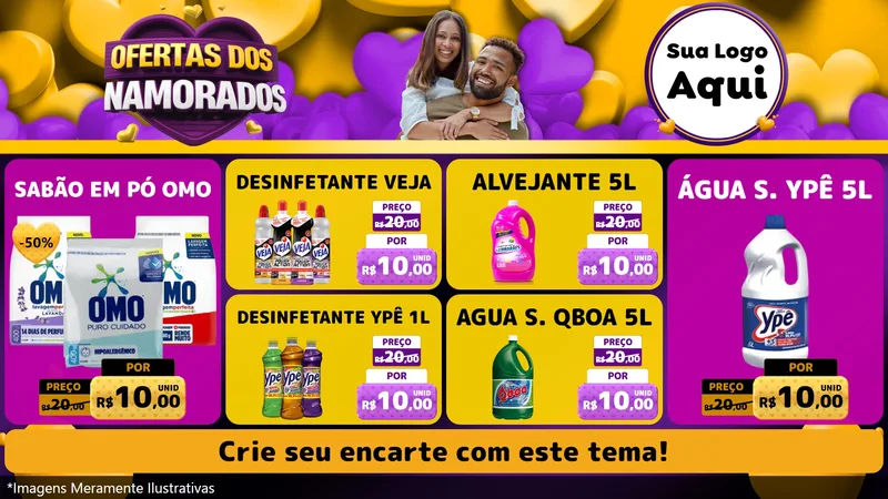 Modelo de TV para TV Horizontal com o tema Oferta Dos Namorados para Produtos de Limpeza