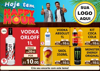 Modelo de Encarte para Encarte A4 Horizontal com o tema Hoje Tem Happy Hour para Distribuidora de bebidas