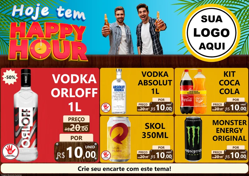 Modelo de Encarte para Encarte A4 Horizontal com o tema Hoje Tem Happy Hour para Distribuidora de bebidas