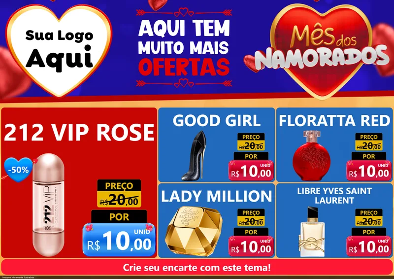 Modelo de Encarte para Encarte A4 Horizontal com o tema Mês dos Namorados para Perfumes