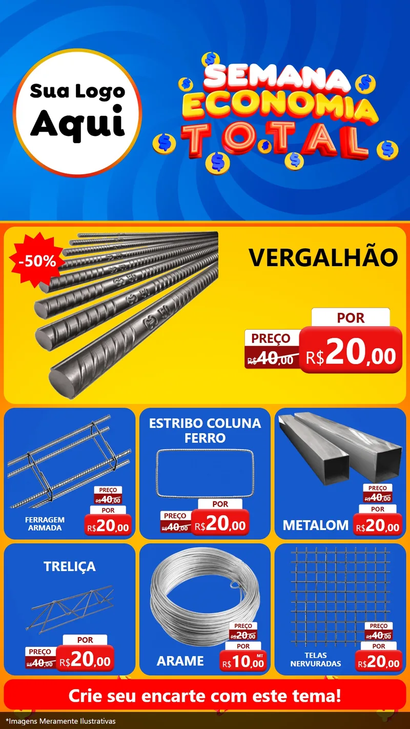 Modelo de Rede Social para Stories com o tema Semana Economia Total para Ferragens