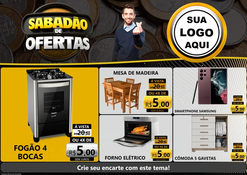 Modelo de Encarte para Encarte A4 Horizontal com o tema Sabadão de Ofertas para Móveis e Eletro