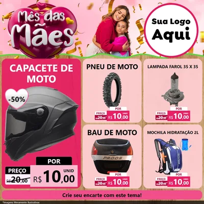 Modelo de Rede Social para Feed Facebook com o tema Mês das Mães para Moto peças